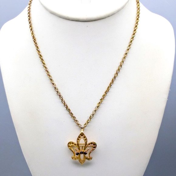 Vintage Fleur de Lis Pendant Brooch, Elegant Gold Gold French Symbol Pin - Picture 3 of 5